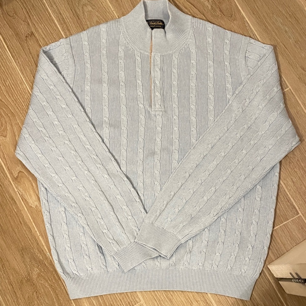 NWOT Brooks Brothers 1/4 Button Cable Knit Cotton Sweater
